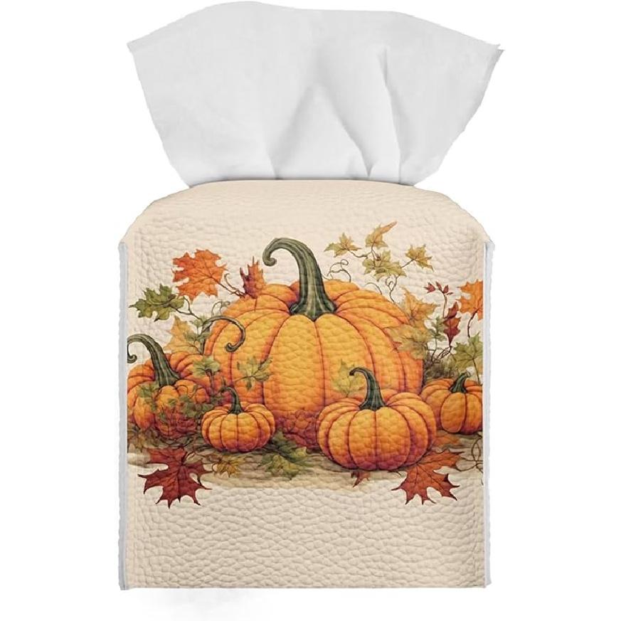 Pumpkin Tissue Box Holder, Home Decor Tissue Napkin Box Covers Farmhouse Decor Holder Paper Organizer for Table,Dresser,Countertop Fall Thanksgiving