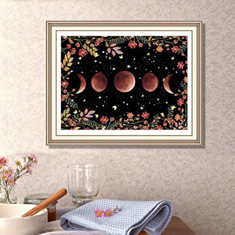 5D Diy Diamond Painting The Moon and Flowers Cross Stitch Set Full Diamond Embroidery Mosaic Art Picture of Rhinestones Decor Gift