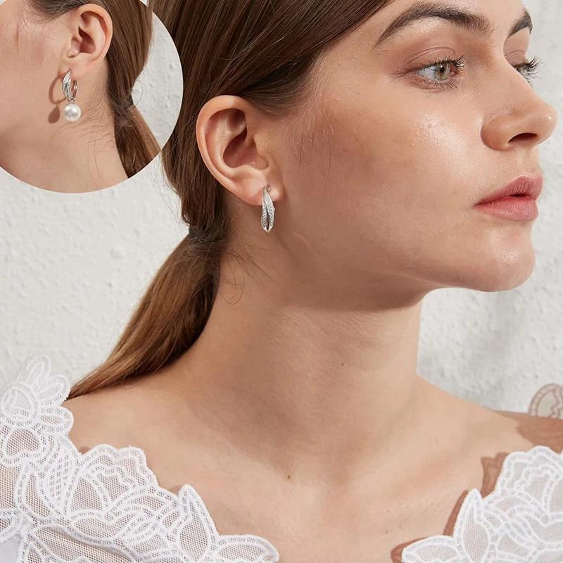 Huitan Элегантные женские серьги-подвески Инкрустированные искусственным жемчугом Сияющие кубические цирконии Причудливые аксессуары для свадьбы, помолвки, модная бижутерия