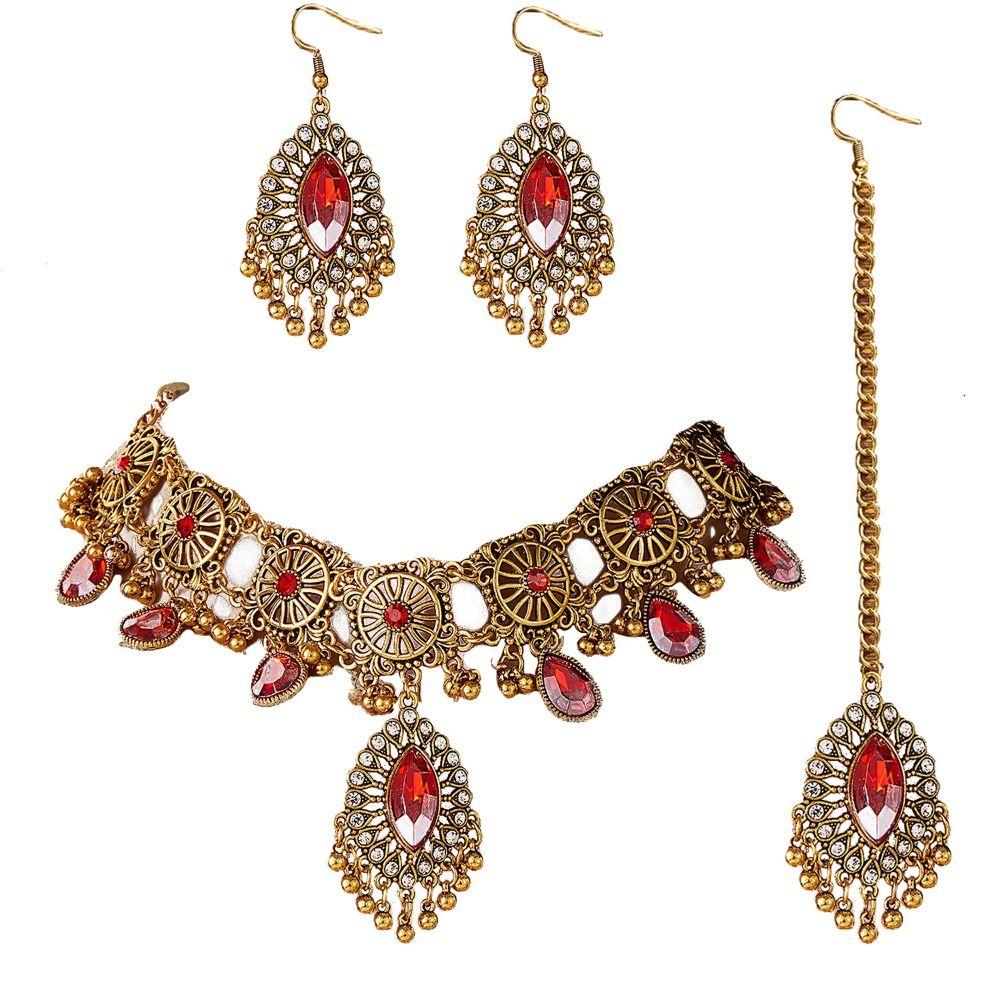 Hollowed Out Necklace Earrings Set Rhinestone Inlaid Women Jewelry Set Banquet Party