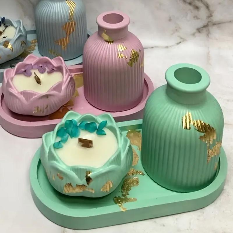 Форма для ароматерапевтической свечи в форме лотоса, сделанная своими руками, креативная силиконовая форма для подставки под стакан из гипса с полосатым узором, аксессуары