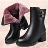 Winter Warm Wool Women's Boots Real Soft Leather Short Boots Padded Thickened Cotton Boots Mid-calf Boots Mom Cotton Shoes Thick Heeled