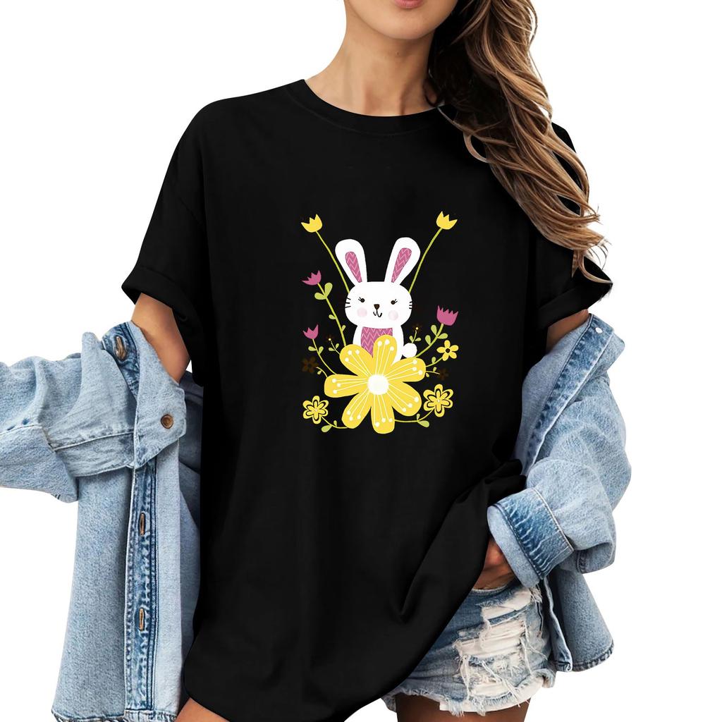 Женская повседневная футболка с коротким рукавом и круглым вырезом с пасхальным принтом