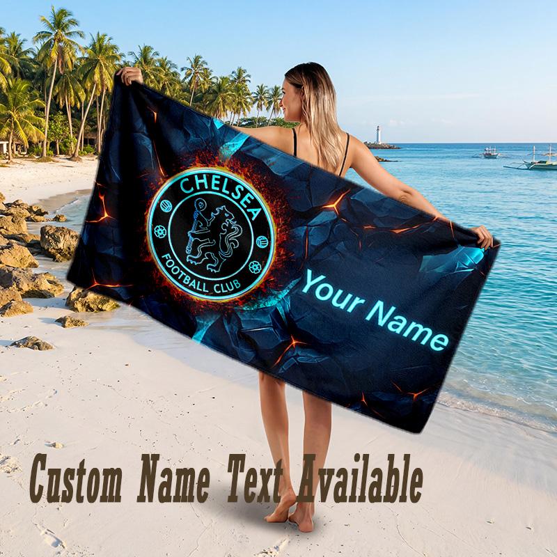 Chelsea FC Design Beach Towel Custom Text Large Towel for Beach Vacation