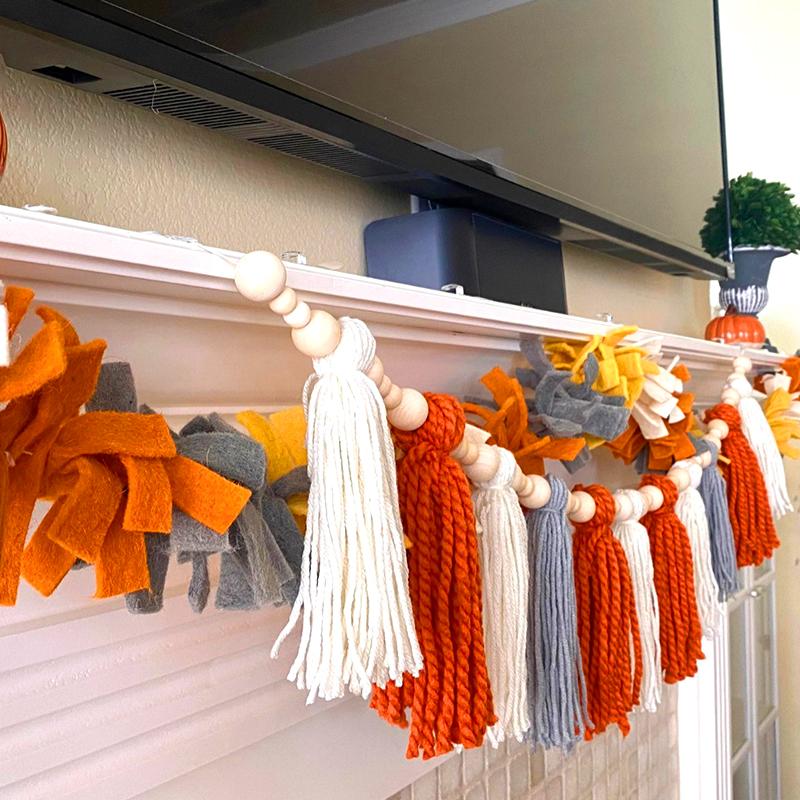 2M Wood Beads Creative Thanksgiving Day Window Wall Tassels Handmade Gifts Ornaments Hanging Decorative Home Decoration