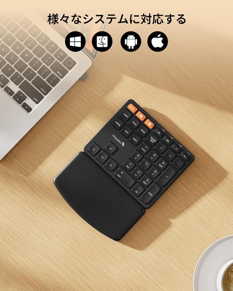 ProtoArc EK04 N Wireless Numeric Keypad with Bluetooth2.4GHz Connection, Integrated Wrist Rest, Dual Device Connection, Type-C Charging, One-Handed,
