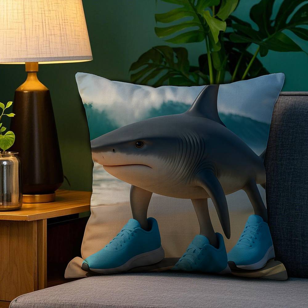 Italian Brain Rot Meme Tralalero Tralala Pillow Case Happy Atmosphere Short Plush Double-sided Printing Home Cushion Cover