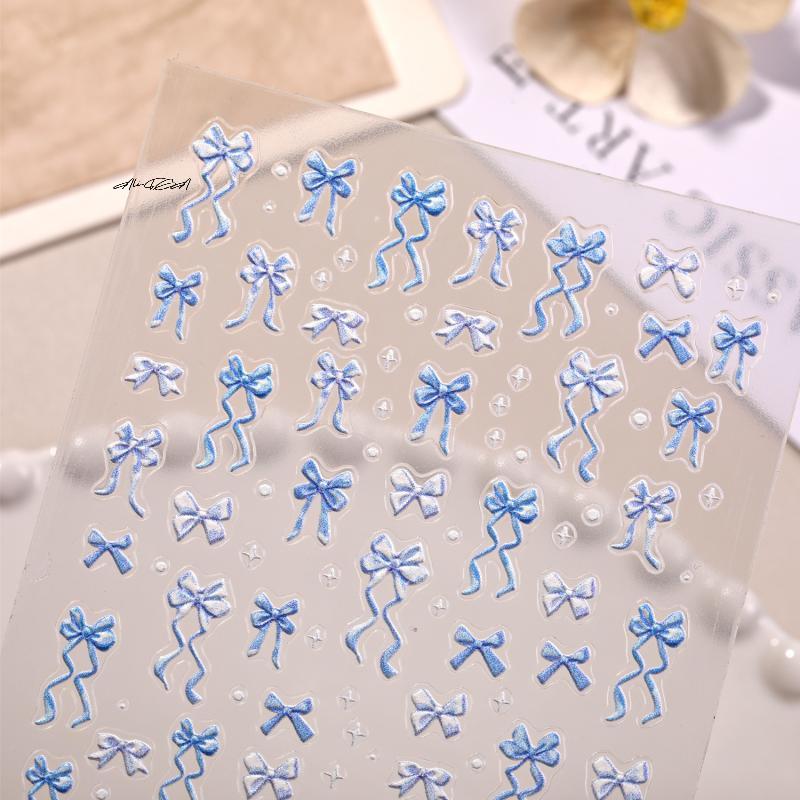 5D Relief Bowknot Nail Stickers Adhesive Gel Polish Decals Manicure Ribbon Bow Tie for DIY Nail Art Decoration And Salon Use