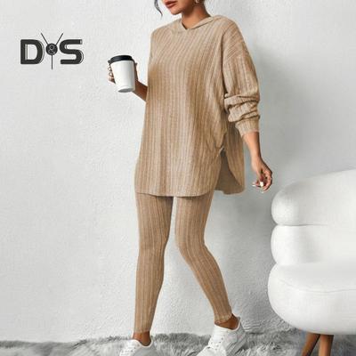 2 шт./комплект женский костюм с капюшоном брюки средней длины с капюшоном длинные рукава облегающий крой регулируемые брюки спортивный костюм осень зима спортивный костюм