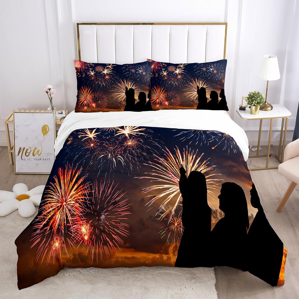 Пододеяльник Firework Queen Size, комплект постельного белья с разноцветными огнями, микрофибра, тема «Празднование Рождества», мягкий чехол для одеяла