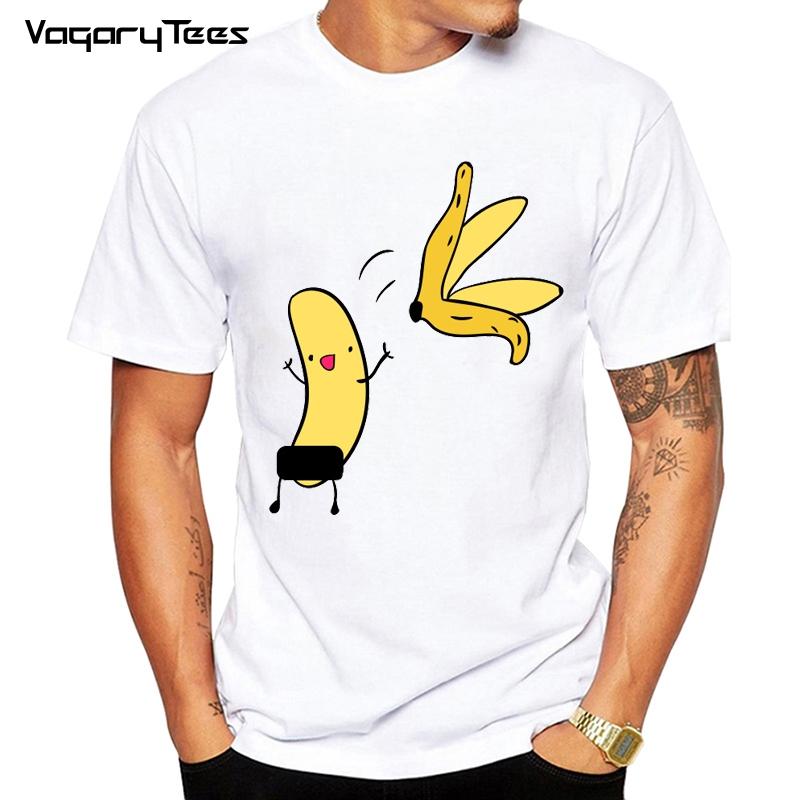 Casual Funny T-Shirt Men Naked Banana Cartoon Print Short Sleeve O-Neck T Shirt Men Summer Humor Joke Tee Homme Top