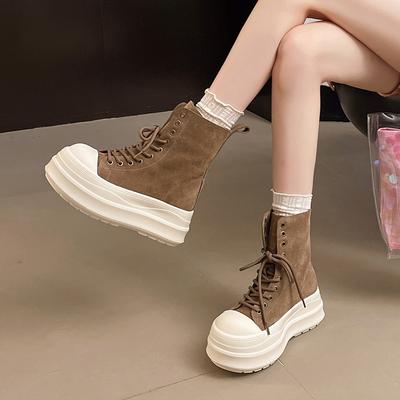 Женские парусиновые кеды на высокой толстой подошве 2025 осень-зима ретро европейский и американский стиль с большим носком на шнуровке матовые рабочие рыцарские ботинки f