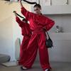 2026 Womens Loose Oversized Short Top Satin Track Suit Set Streetwear