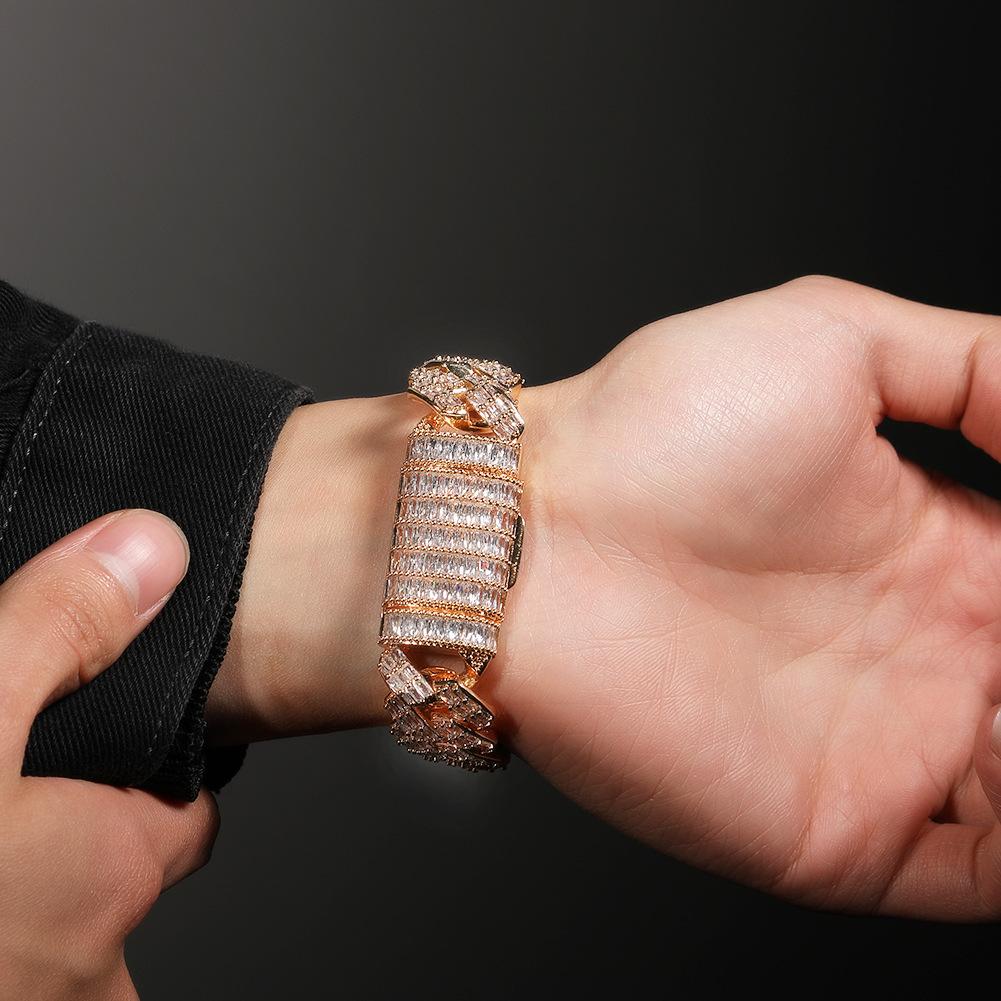 Мужской браслет в стиле ретро, ​​трехрядный Т-образный квадратный циркониевый браслет с бриллиантами в стиле панк, хип-хоп, роскошные модные аксессуары для прыжков в стиле дискотека