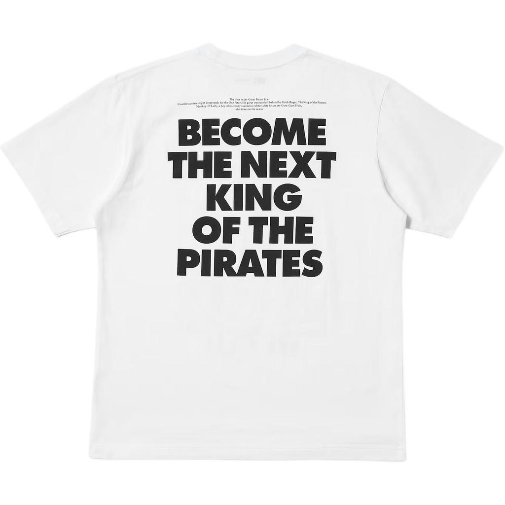 Uniqlo × Коллаборация One Piece SS25 Монохромный Ручной Рисунок Принт с Буквами Повседневная Футболка с Коротким Рукавом и Круглым Вырезом Мужские Футболки Белый 476534-00