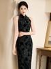 Slim Black Velvet Halterneck Cheongsam: 2025 Young Style Evening Dress