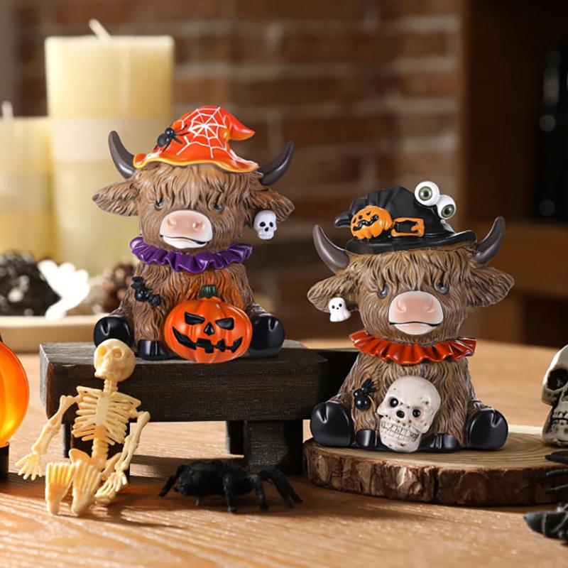 Highland Cow Figurines Resin Figurine Brown Cattle Statue Resin Table Shelf Decor For Bookshelf Home Apartment Desktop Bedroom