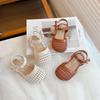 Kids Beach Shoes with Cute Knot 2024 Summer New Girls Retro British Woven Sandals Children Soft Hollow Elegant Versatile Sandals
