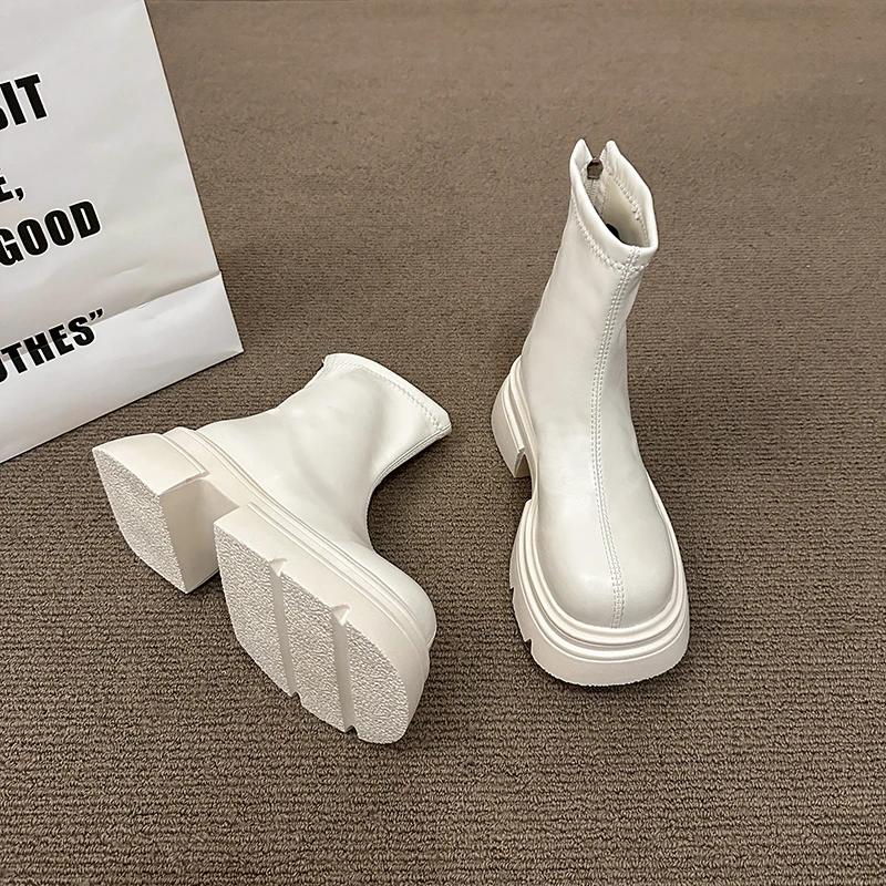 Fashion Autumn Chunky Women Slim Ankle Boots Fashion Back Zippers Platform Heel Short Booties Street Style Female Shoes