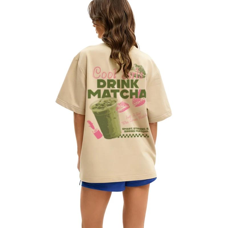 Back Print Cute Y2k Matcha Lover T Shirt Loose Aesthetic Streetwear Graphic Tees Funny Foodie Shirt Women Fashion Tops Gifts