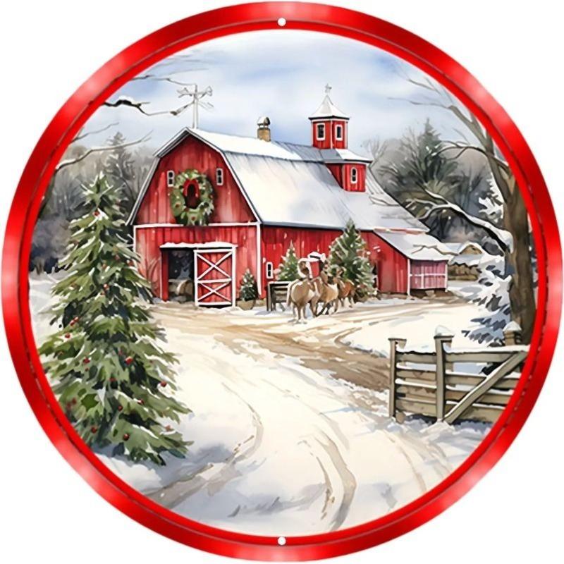 Witch Broom Halloween Sign, Round Aluminum Wall Plaque 20x20cm