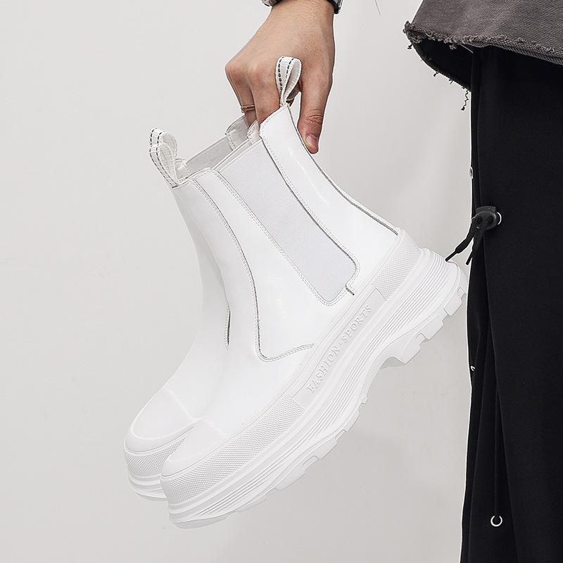 Осенне-зимние модные мужские ботинки из натуральной кожи с толстой подошвой из говяжьей кожи двухслойные повседневные дышащие мужские ботинки челси