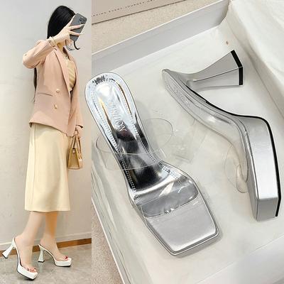 Мода 2025Резиновые шлепанцы Домашние тапочки Обувь на платформе Большой размер Прозрачный каблук Бежевый на каблуке Квадратный каблук Роскошные шлепанцы