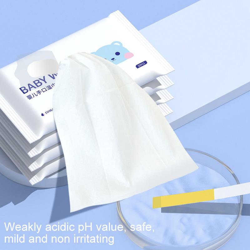 10 упаковок, маленькая сумка, легкие влажные салфетки, портативные, для путешествий на открытом воздухе, 100 шт., без химикатов, без спирта, для детей