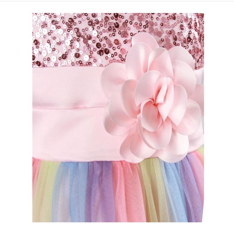 Rochita Curcubeu Princess Dress for Girls Rainbow Fine Fabric 9-10 Years 140 cm Pink Kids Fashion