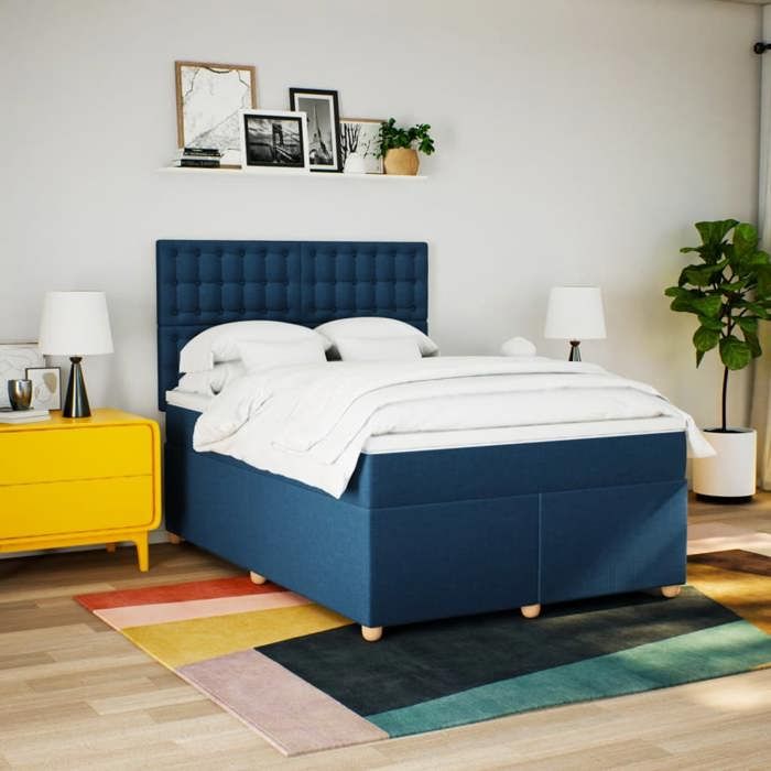 Maison Exclusive - Sommier à lattes de lit avec matelas Bleu 160x200 cm Tissu