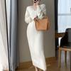 White Women's Dresses Autumn Winter New V-neck French Style Dresses Vintage Elegant V-neck All-match Fashion Knitted Dress