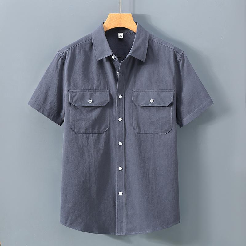 American Short Sleeve Shirt Men Summer Shirt Pure Cotton Casual Men Tops Youth Double Pockets Shirt New Fashion Men Clothing