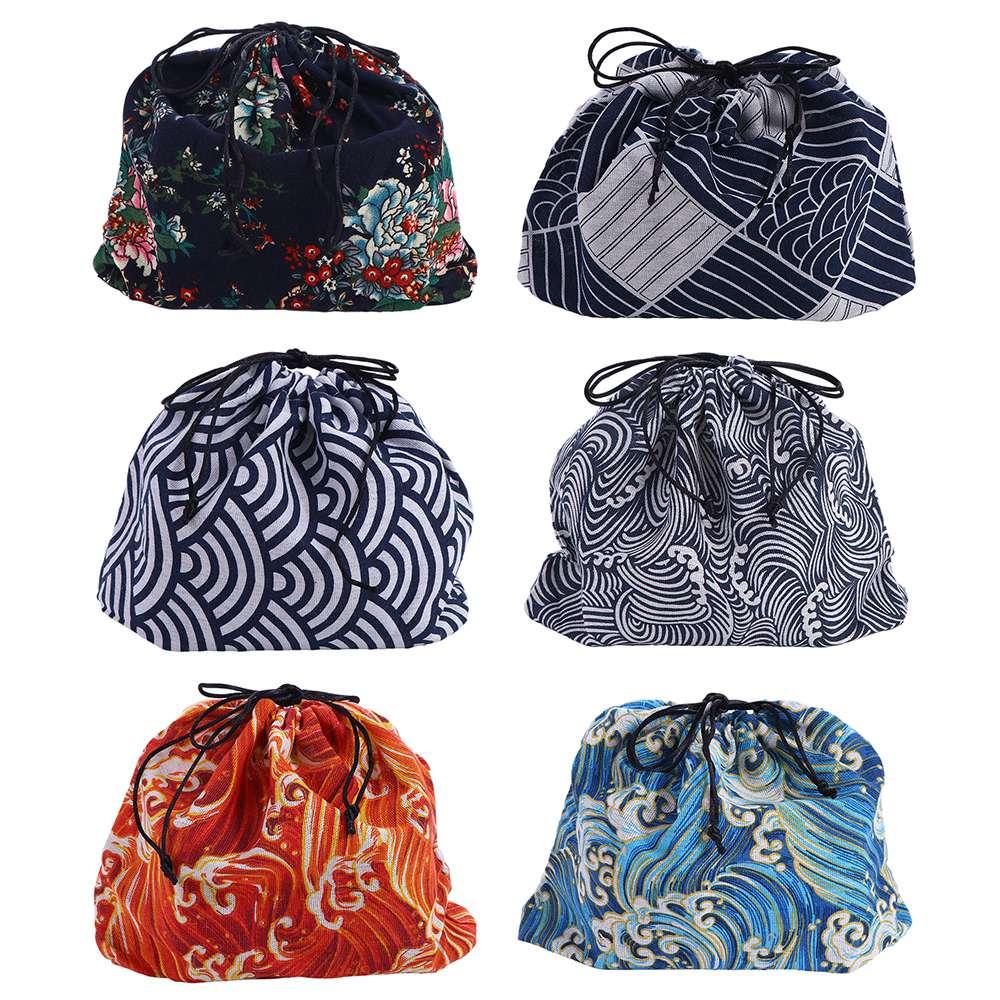 Bag Outdoor Geometric Japanese Style Lunch Box Lunch Tote Pouch Drawstring Lunch Bag Food Hand Bags