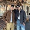 Мужская ретро-бомбер из замши Осень/Зима в стиле с пряжкой-самолетом