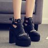Fashion Chain Women Shoes Zipper Square High Heel Ankle Boots For Women Punk Shoes Platform Spring