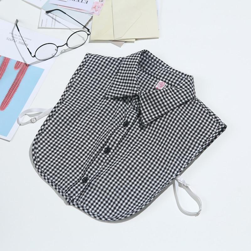 White Women's Stand Fake Collar Blouse Black Detachable Lapel Turtleneck Top Half Shirt Faux Col Tie Detail