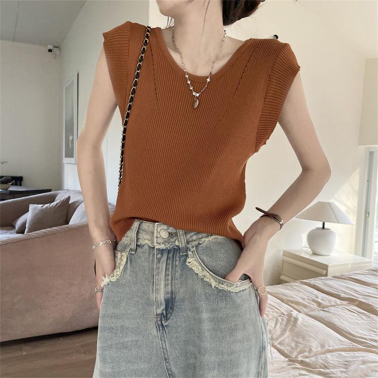 Ажурный короткий рукав вязаный свитер для женщин на лето похудение с круглым вырезом майка топ из ледяного шелка