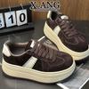 Leather women's muffin thick sole heightening small women's shoes retro versatile board shoes casual sports shoes