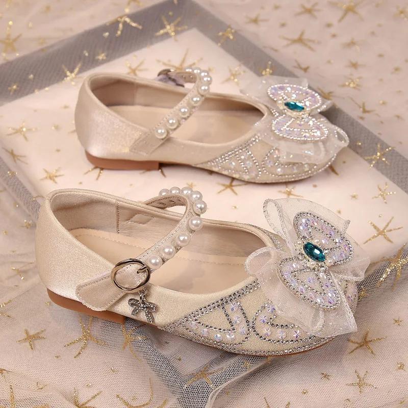 Детские кожаные туфли Sweet Crown для девочек, праздничные туфли, модные блестки, детские туфли принцессы, повседневные туфли на плоской подошве с липучкой