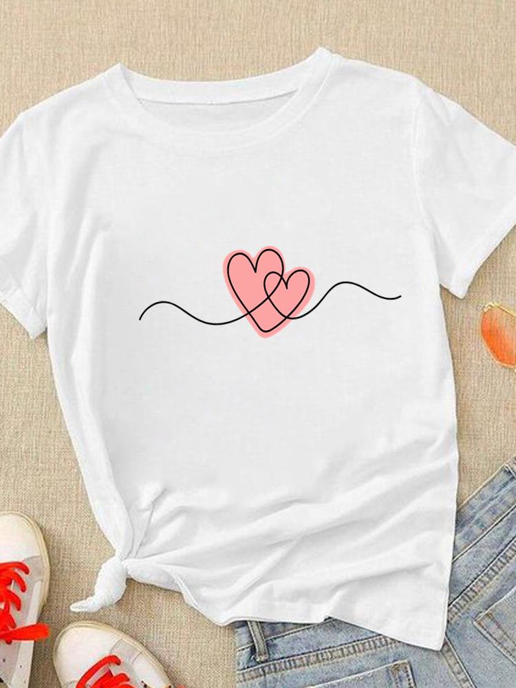 (Азиатский размер) Симпатичная женская модная одежда с надписью Love Heart Trend, повседневная футболка с коротким рукавом, женская футболка с принтом, футболки с графическим рисунком