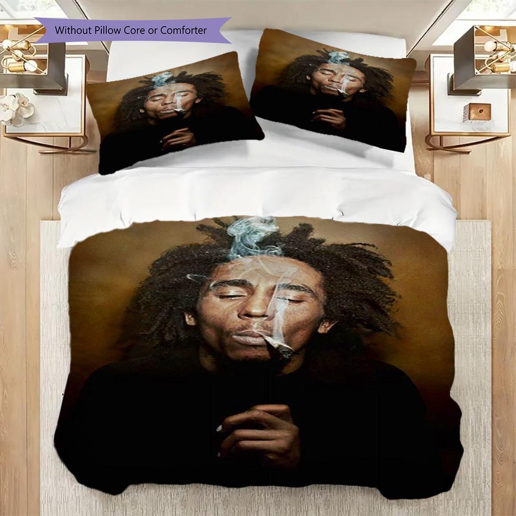 Bob Marley Art Set Bedding 1 Duvet Cover 2 Pillowcase Without Core Bedding Set Christmas Birthday Gift Soft And Comfortable
