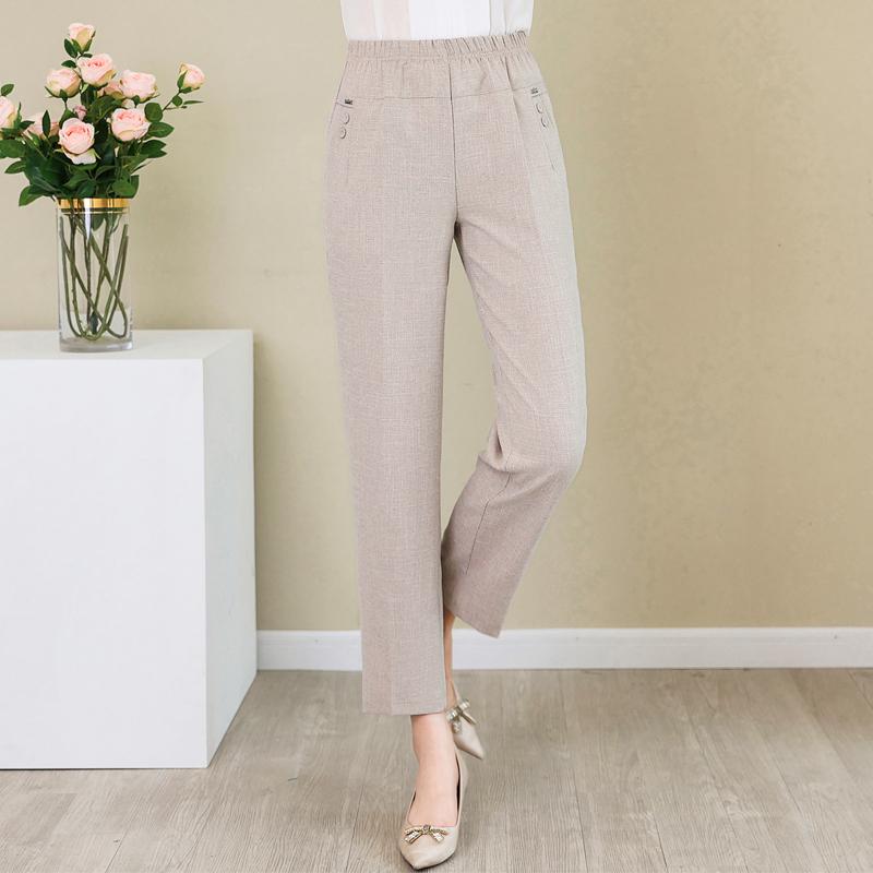 Летние хлопковые льняные прямые брюки женские классические брюки больших размеров с высокой талией