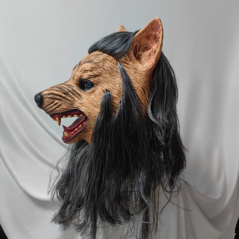 Wolf Latex Mask Long Hair Halloween Cosplay Costume Party Prop