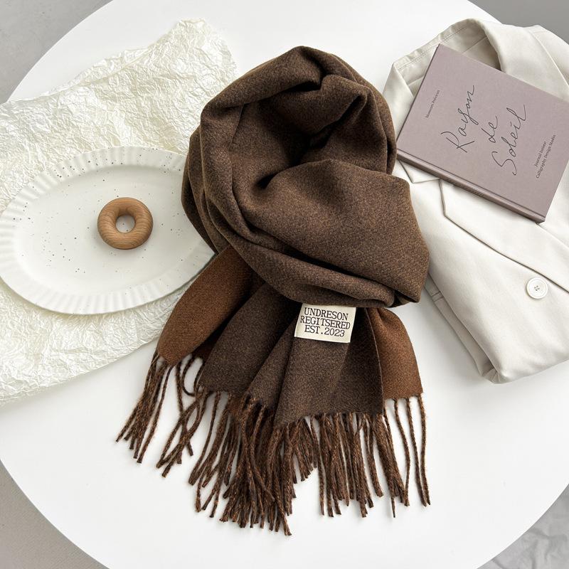 Новый двухсторонний двухцветный искусственный кашемировый однотонный шарф для женщин, зимний теплый шарф-шаль с бахромой для пожилых людей