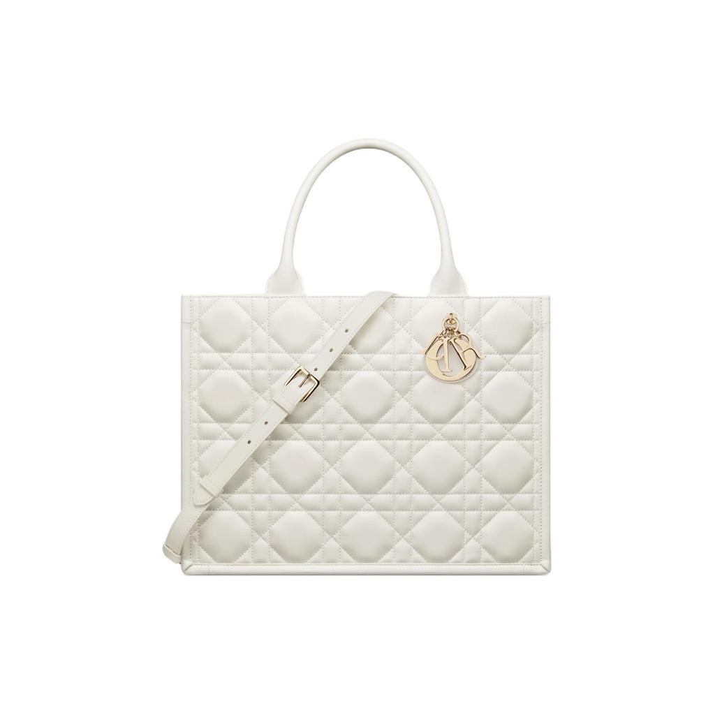 DIOR BookTote Cow Leather Handbag Medium Women's Milk White M1324OWHP-M030