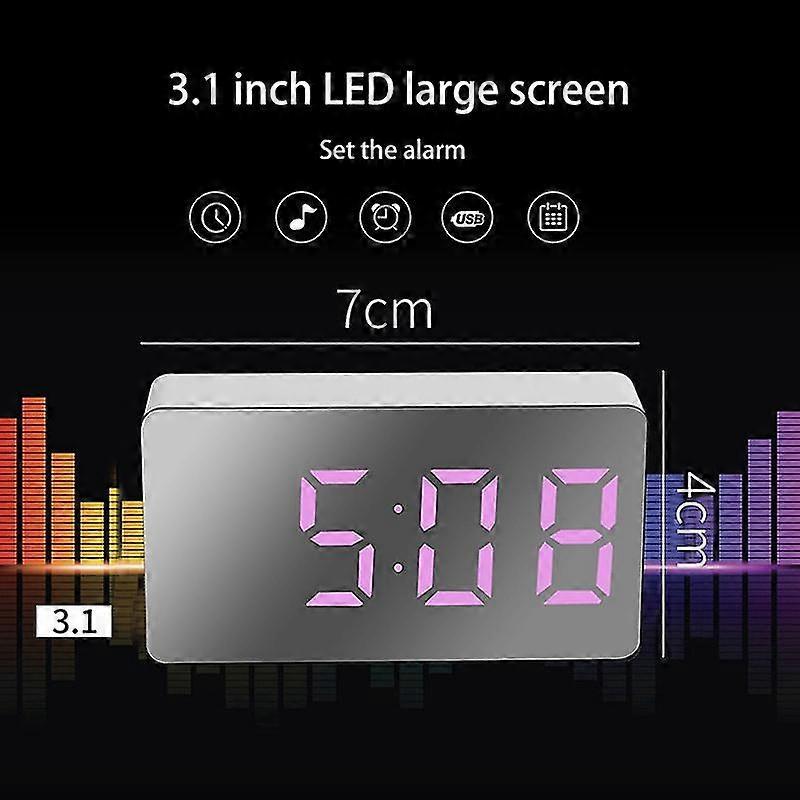 Mini Desk Alarm Clock Digital Mirror LED Temperature USB Bedside Table Travel Clocks for Bedroom Li