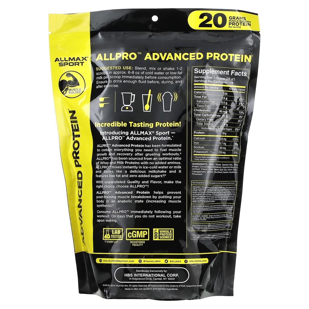 ALLMAX, Sport, ALL Pro Advanced Protein, Chocolate, 680g (1.5lb)