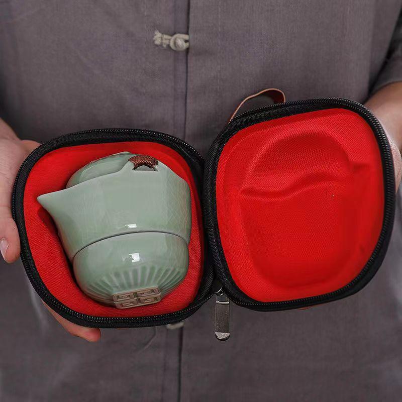 Портативный керамический дорожный чайный сервиз Ge Kiln, 1 чайник, 2 чашки, автомобильный чайный сервиз, гайвань, чашки и кружки, исинский чайник, симпатичный горшок для чашки