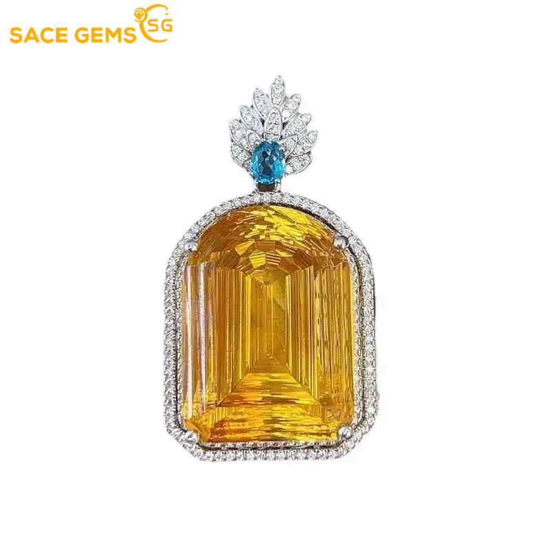 SACEGEMS стерлинговое серебро 925 пробы сертифицировано 19*26 мм натуральный цитрин кулон ожерелья для женщин помолвка коктейльная вечеринка изящные ювелирные изделия