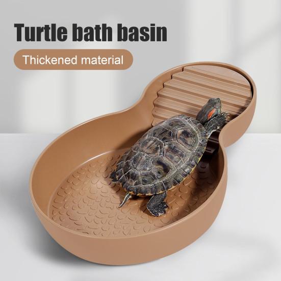 Reptile Bathing Pool Tortoise Food And Water Feeder Bowl with Ramp Reptile Feeding Dish Aquarium Ornament for Gecko Snake Turtle Bearded Dragon Lizard